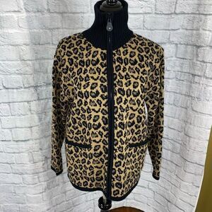 Tallyho full zip sweater jacket cheetah print sz S women